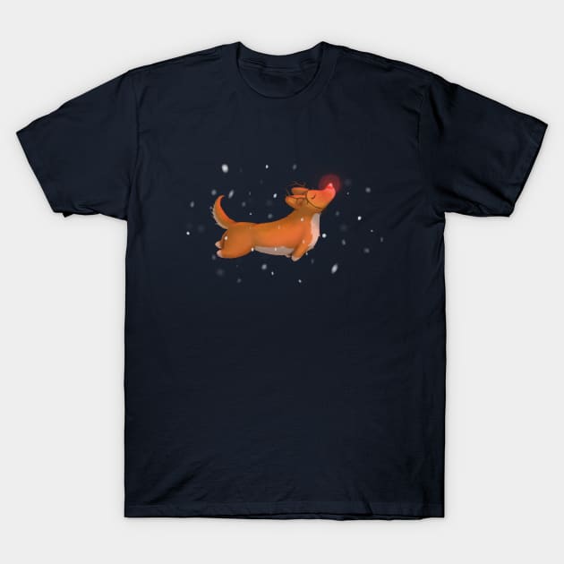 Rudolph, the Red Nosed Corgi T-Shirt by CorinnaSchlachter